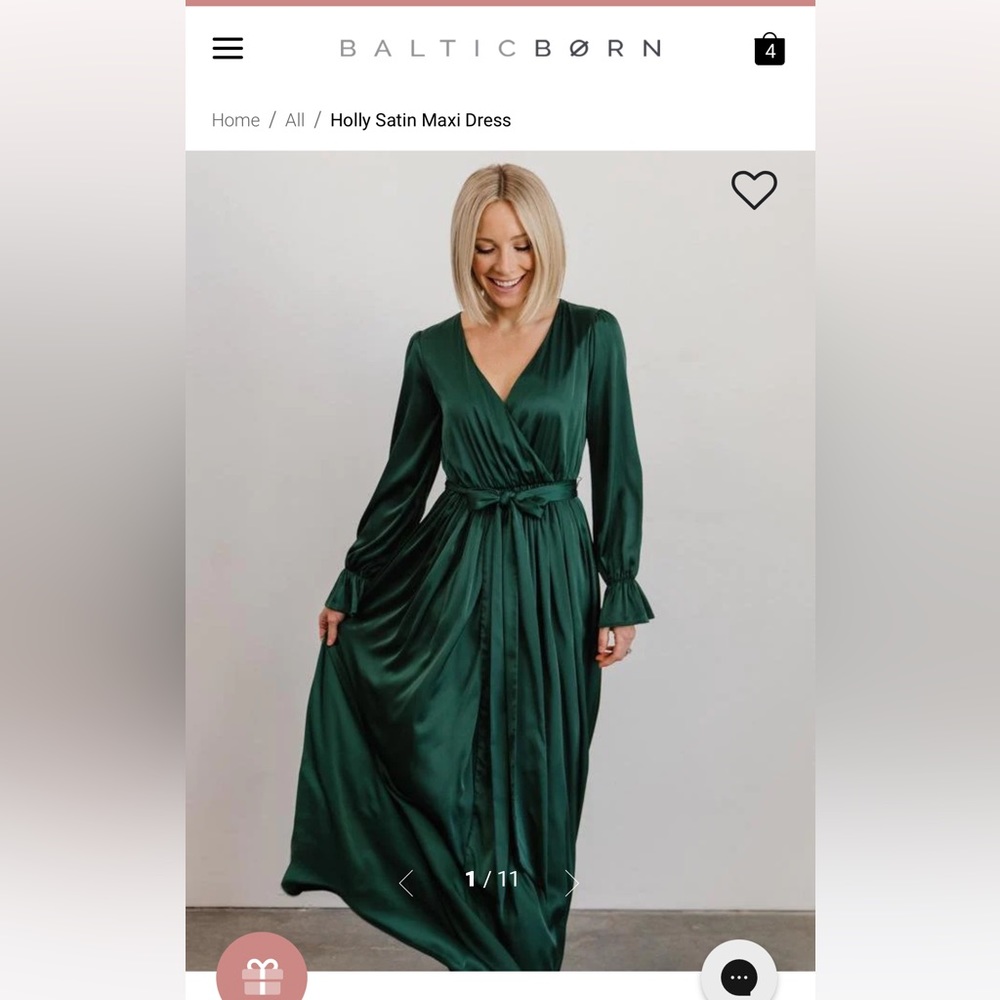 Baltic Born emerald Green long sleeve satin maxi dress